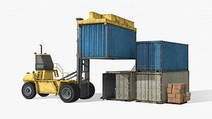 3D scene reach stacker cargo containers