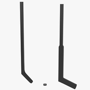 Ice hockey sticks and puck 3D model