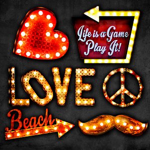 lighted metal sign set 3D model