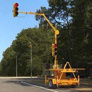 3D Temporary Road Signal Control Trailer Yellow Rigged model