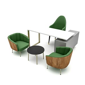3D The classic office desk and chair 02 Low-poly