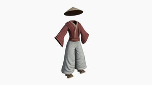 Samurai Old Outfit A06 Red - Character Clothing Design 3D model