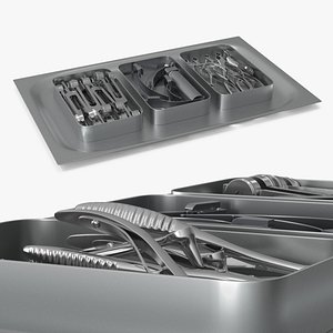 3D Surgical Tray with Airway Tools and Retractors Medical Steel model