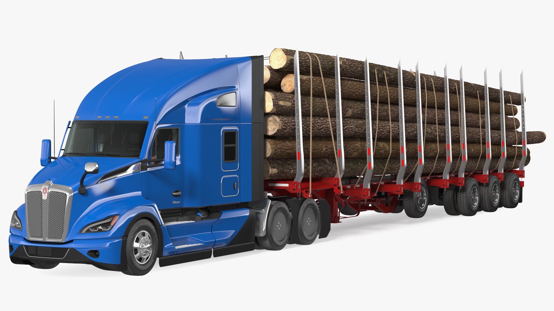 Truck With Logging Trailer Rigged 3D model preview