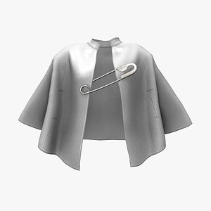 Wrapping Cloak Coat With Safety Pin 3D