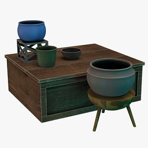 table with jugs Low-poly 3D model