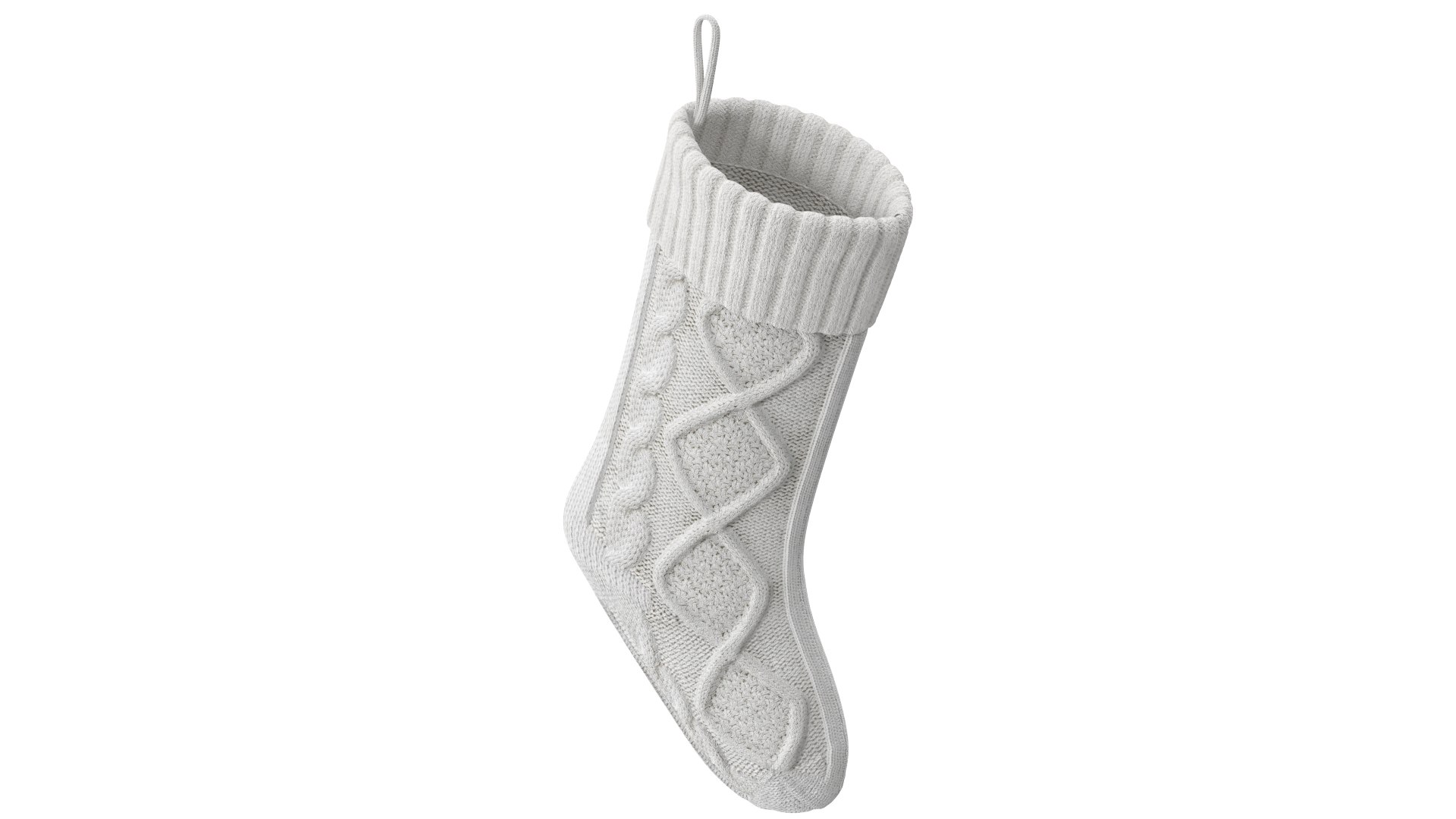 Knitted Christmas Stocking in White 3D model preview