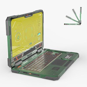 3D model Vortex X9 Sci-Fi Tactical Laptop Opened Green
