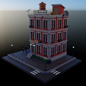 Cartoon building with decoration and street details