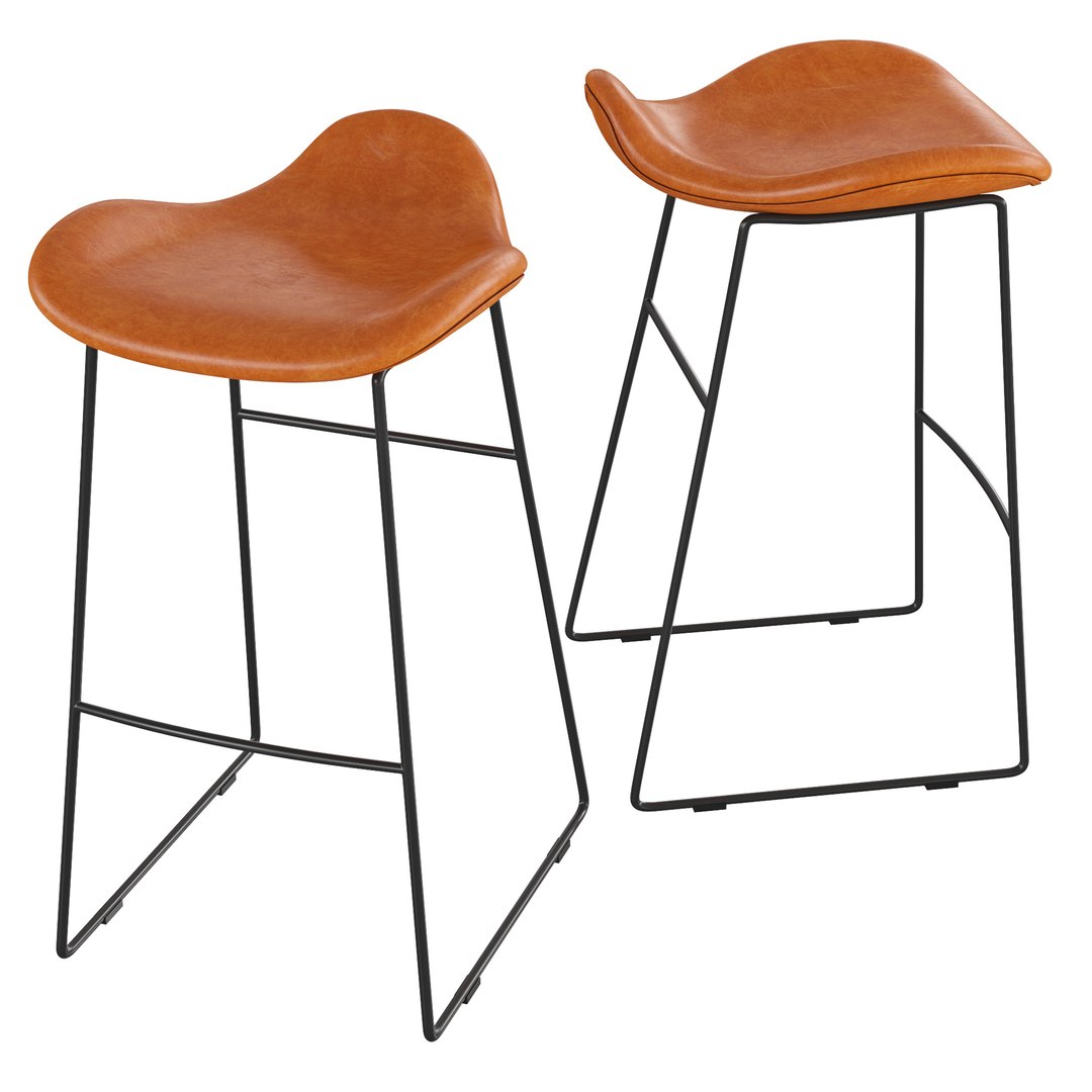 3D Brown Counter Height Bar Stool PU Leather Counter Stool with