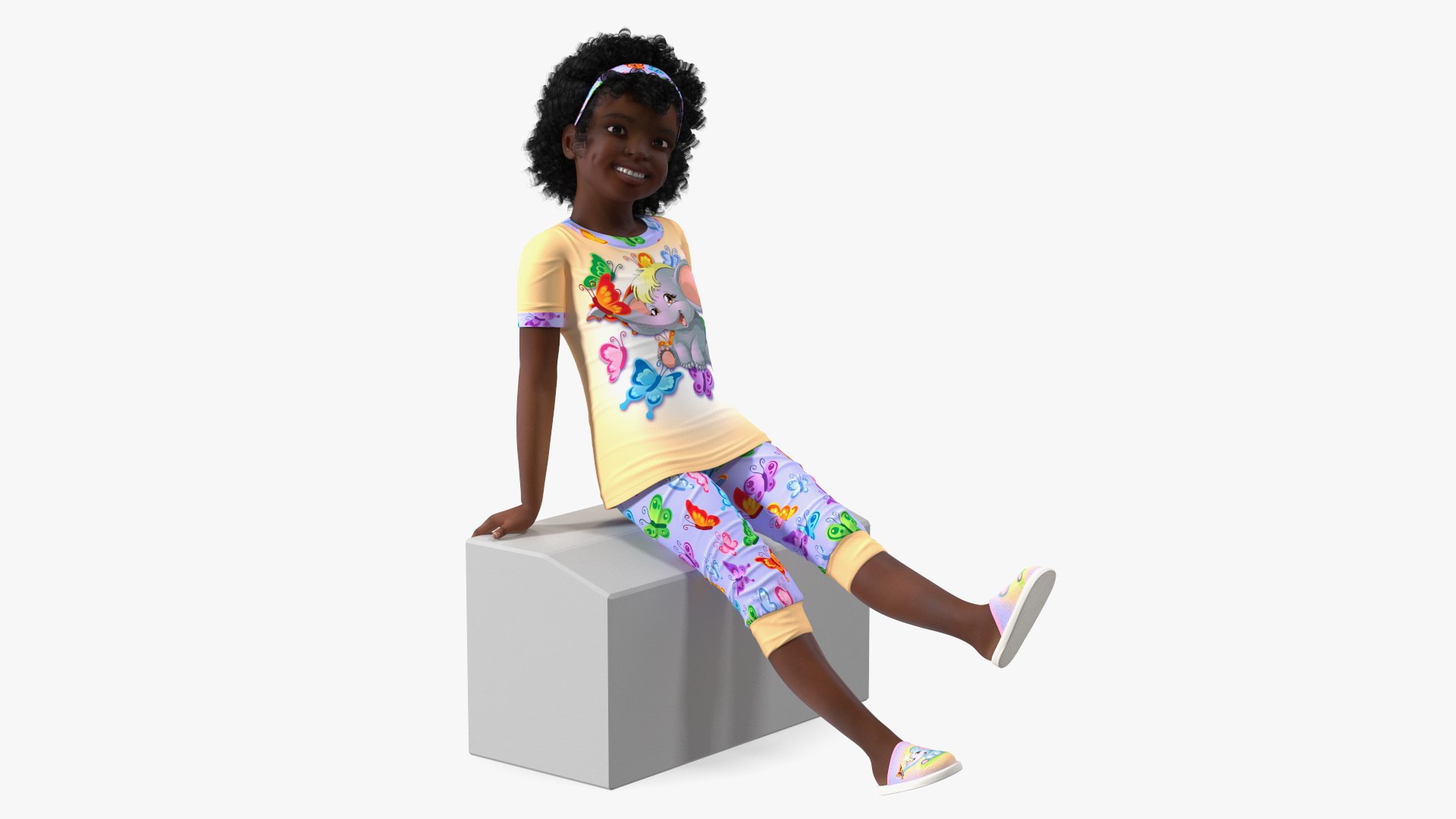 Smiling Black Girl Child Pajamas Sitting 3D model preview