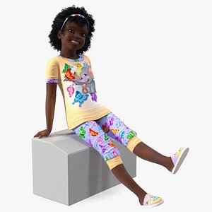 Smiling Black Girl Child Pajamas Sitting 3D model