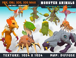 Low Poly Monster Cartoon Collection 03 Animated - Game Ready