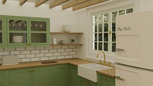 3D Classic and rustic kitchen