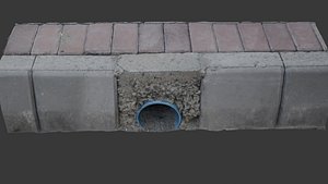 3D model Concrete Sidewalk with Drainage Pipe