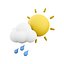 雲と太陽のアイコンが付いた 3D の雨