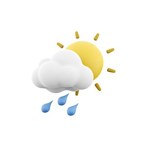 3D 3d rain with cloud and sun icon model