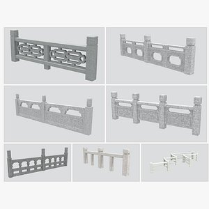 Chinese Carved Stone Railing Collection 7 Designs for Garden Bridge Terrace 3D Model Set