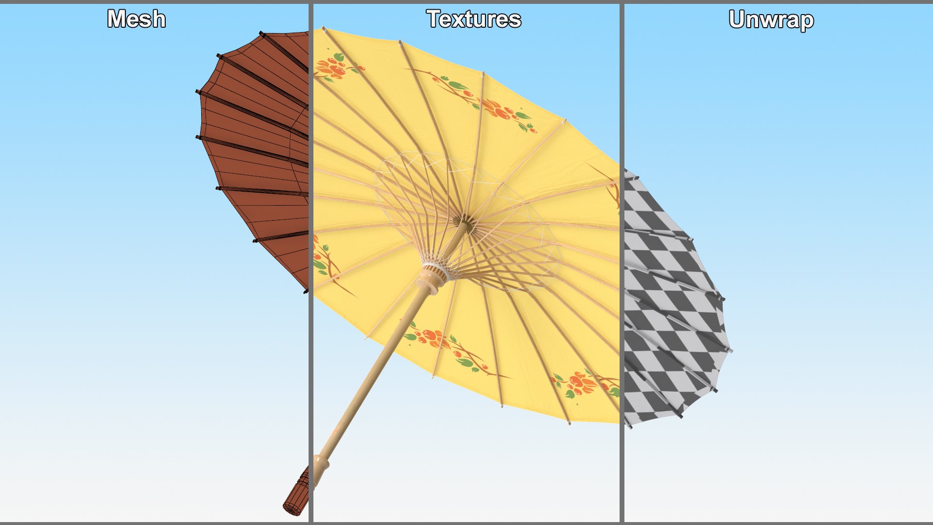 3D Traditional Chinese Paper Umbrellas Collection model https://p.turbosquid.com/ts-thumb/K0/gx1GaU/wr/traditionalchinesepaperumbrellascollection3dsmodel007/jpg/1673372909/1920x1080/fit_q87/02f96bb0fd0d425d5ec3abbc9ab32d066814ab30/traditionalchinesepaperumbrellascollection3dsmodel007.jpg