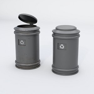 3D Sci-Fi Industrial Cylindrical Trash Bin - Dirty  Clean Pack