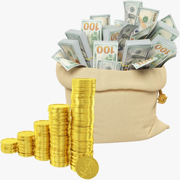 3D model Money Bag and Coins Stacks Collection V4