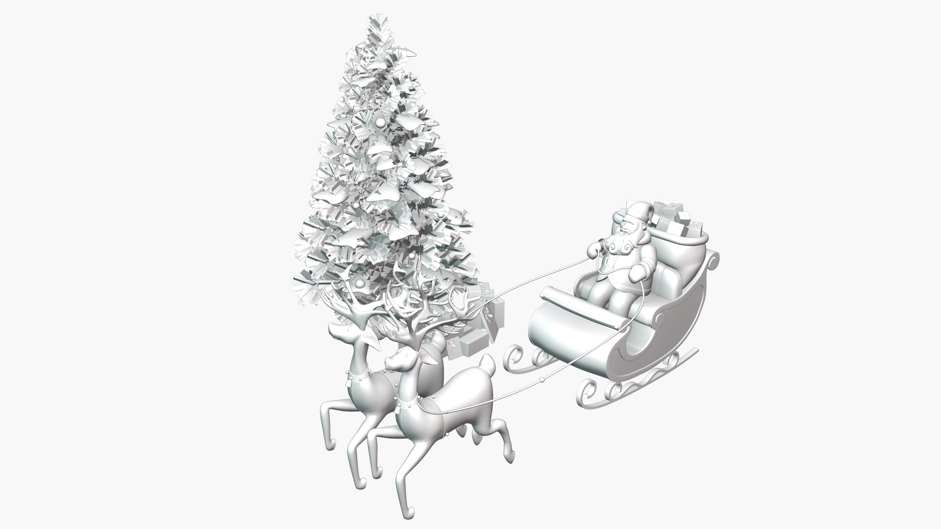 3D Santa Claus With Reindeer And Sleigh Christmas Tree And Gifts ...