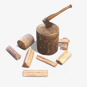Axe stand and wood logs 3D