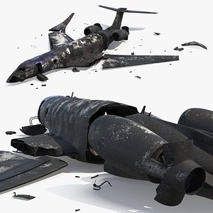 Burnt Jet Plane Debris after Crash 3D model
