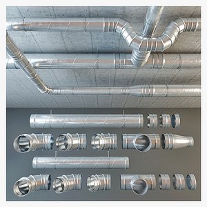 High-Quality Industrial Pipes and Fittings 3D Model Set Low-poly 3D model 3D model