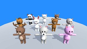 Lowpoly Animal Characters - Cartoon Humanoid Animal Characters 3D