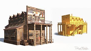 Wild West Hotel Building Low Poly