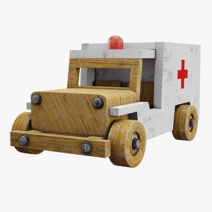 3D wood toy ambulance car