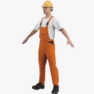 Worker In Orange Overalls 3D