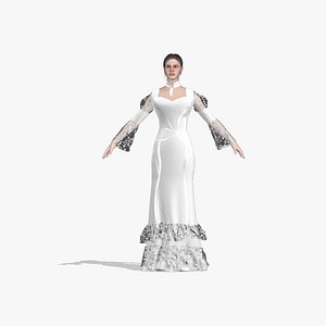 3D model Dress white color turtle neckline  watermelon slevee