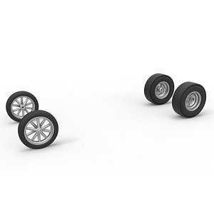 3D Wheel Set of Vintage Front engine dragster Version 6 Scale 1 to 25