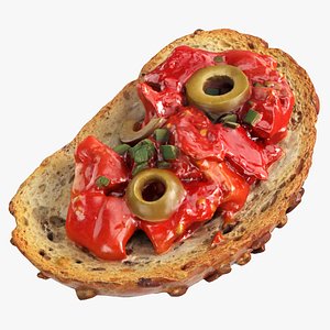 Bruschetta stuffed with chopped tomatoes, olives and green onion 3D model