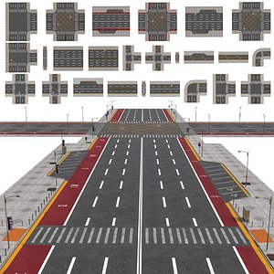 Road Pack Set 01LowPolyGameReady 3D