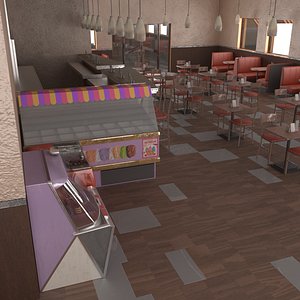 Authentic Retro American Diner Cafe with Interior and Exterior