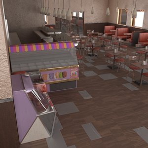 Authentic Retro American Diner Cafe with Interior and Exterior