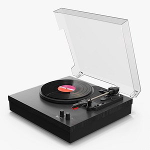 Vinyl Player with Record in Black Wood 3D model