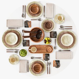 Table setting with a set beautiful dishes and drinks 3D model