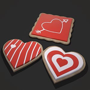 Valentines Square and Hearts Cookie 3D model