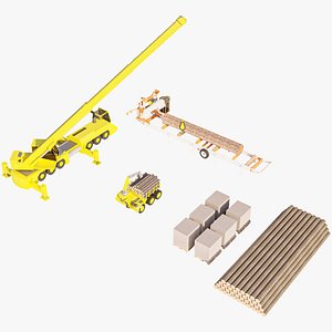 Log Loader Truck and Tree Transport Vehicle Set 3D
