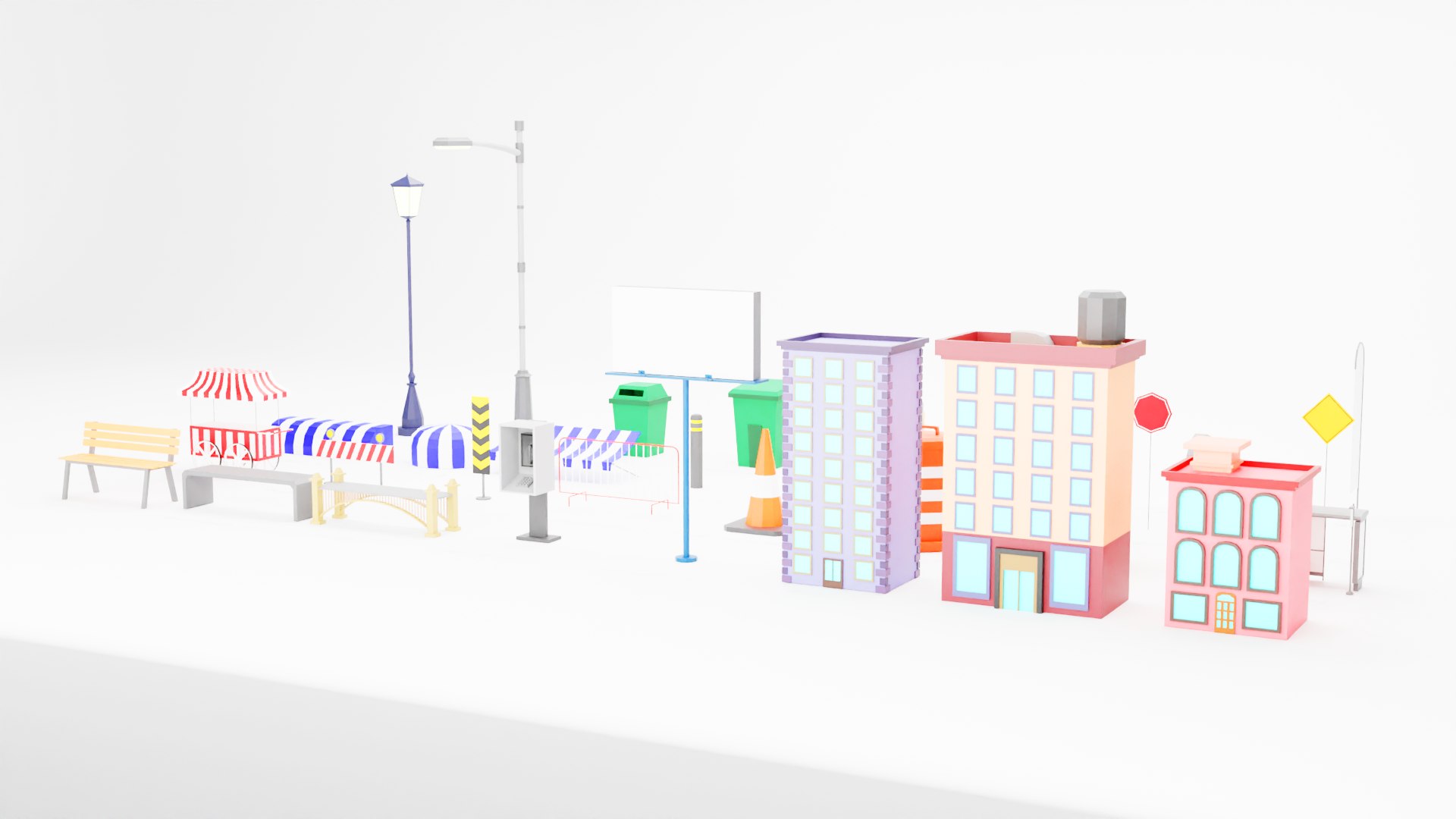 Street Set Low Poly 3D - TurboSquid 2092316
