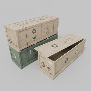 Extra Long Horizontal Wooden Crate - Customizable Shipping Box 3D