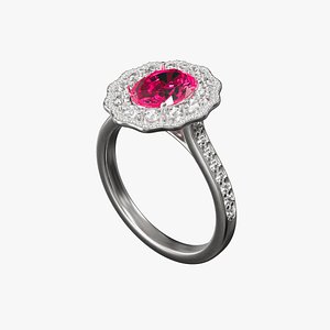 Flower red stone ring