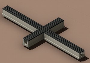 V100 Drain Channel Cross Junction Concrete with Grate Modular System 3D Model model