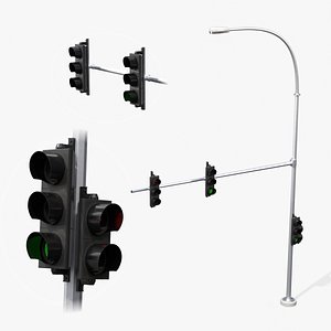 3D model Traffic Light Assembly - Multi-Signal with Street Light
