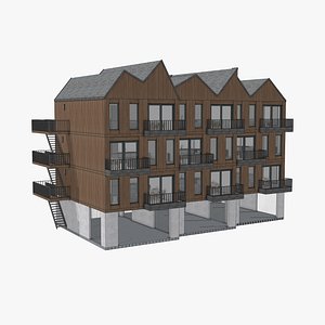 Modern Wooden Apartment Building 3D Model Residential Architecture