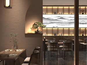 New Chinese Zen Style Restaurant Dining Interior 3D Model